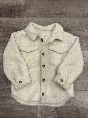GAP Girls Cream Sherpa Button-Front Shacket